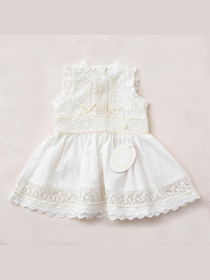 Petite Amalie Bebe Crochet Ribbon Lace Dress - White