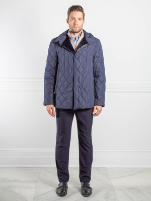 Mens Sheared Rabbit Lined Puffer Jacket In Navy