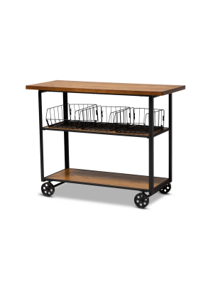 Felix Industrial Farmhouse Wood And Black Metal Console Cart Walnut Brown - Baxton Studio