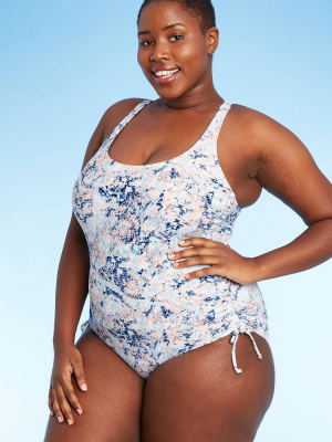 Women's Plus Size Side-cinch One Piece Swimsuit - Kona Sol™ Navy Snake Print