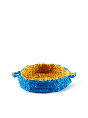 Small Round Nesting Tray In Blue And Yellow