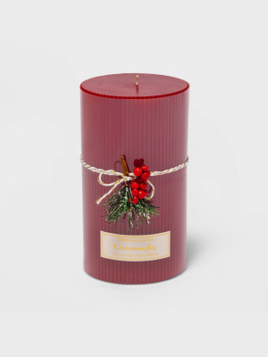 7" X 4" Ribbed Pillar Cinnamon Joy Candle - Threshold™