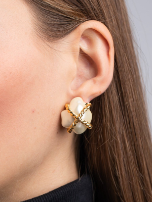 Cultura Pearl With Gold "x" Nugget Clip Earrings