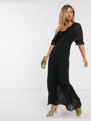 Asos Design Scoop Neck Maxi Dress In Dobby In Black