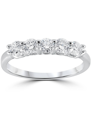 Pompeii3 1/2ct Diamond Five Stone Wedding Ring 14k White Gold