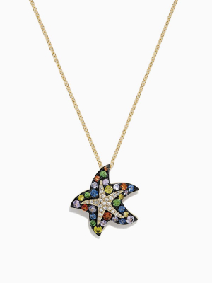 Effy Watercolors 14k Gold Sapphire & Diamond Starfish Pendant, 1.19 Tcw