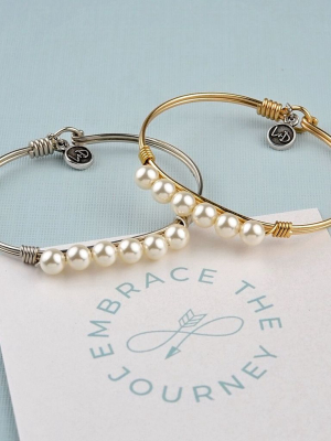 Crystal Pearl Bangle Bracelet In Classic White