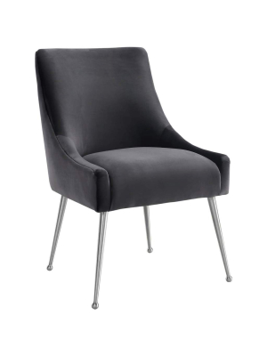 Beatrix Side Chair, Dark Grey/brushed Stainless Base