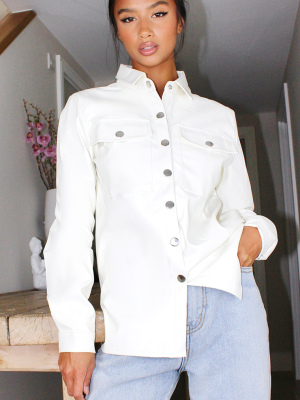 Petite Cream Button Front Pu Shirt