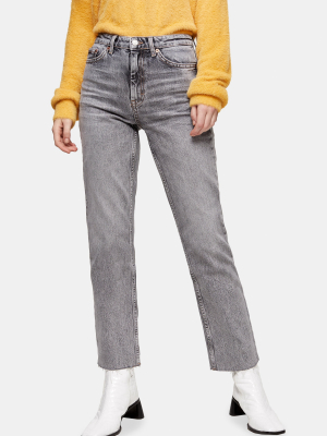 Gray Raw Hem Straight Jeans