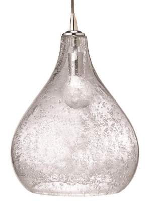 Jamie Young Large Curved Pendant In Clear Seeded Glass