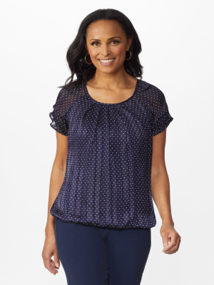 Roz & Ali Navy Dot Bubble Hem Top