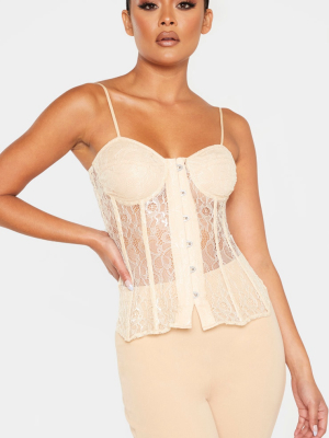 Nude Lace Hook And Eye Long Corset Top