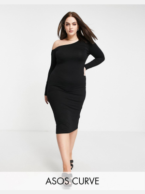 Asos Design Curve Bare Shoulder Midi Dress In Black