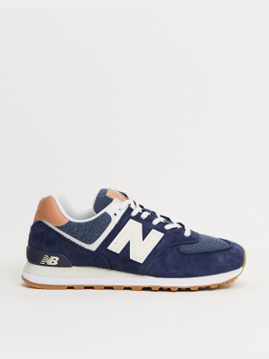 New Balance 574 Sneakers In Navy With Gum Sole
