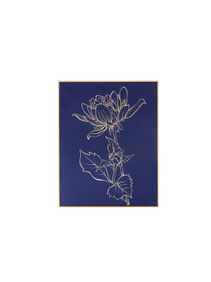 22.5" X 28.5" Velvet Lotus Framed Velour Unframed Wall Canvas With Foil Navy/gold