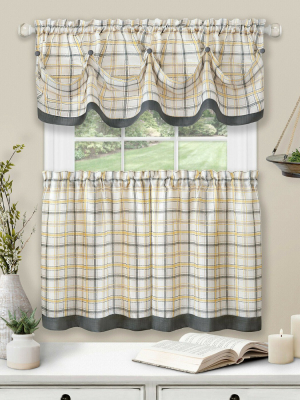 Kate Aurora Country Farmhouse Plaid 3 Pc Tattersall Cafe Kitchen Curtain Tier & Valance Set