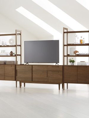 Tate Walnut 64.5" Media Console With 2 Bookcase Cabinets