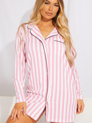 Baby Pink Stripe Cotton Sleep Shirt