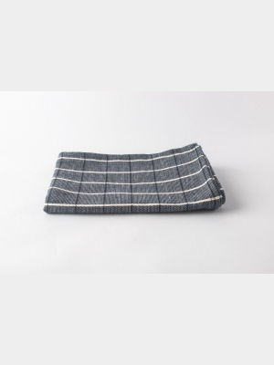 Tpe 100% Cotton Navy W Natural Grid Tea Towel