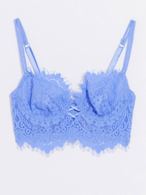 Ann Summers Fearless Longline Lace Bra In Blue