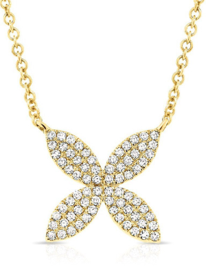14kt Yellow Gold Diamond Flower Necklace