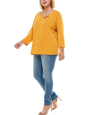 Adrienne Vittadini Asymmetric Three Quarters Sleeve Top - Plus