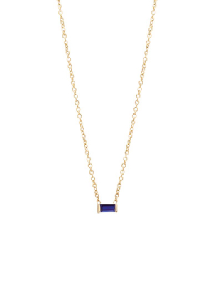 14k Blue Sapphire Baguette Necklace | September Birthstone