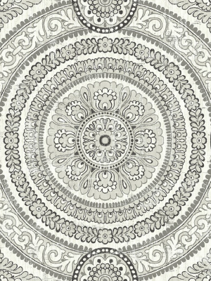 Ornate Round Tile Wallpaper In Silver From The Caspia Collection By Wallquest