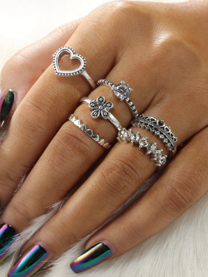 Heart Flower Boho Ring Set