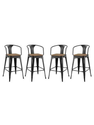 Set Of 4 Promenade Barstool With Arms - Modway