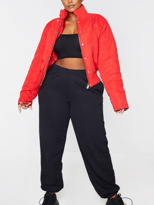 Plus Red Peach Skin Cropped Puffer Jacket