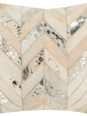 Metallic Herringbone Cowhide Pillow Beige/gold