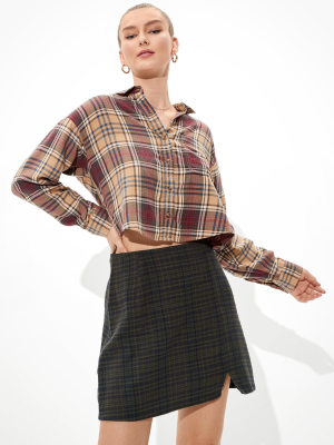 Ae Cropped Plaid Flannel Shirt