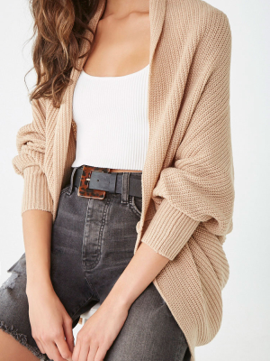 Ribbed Open-front Cardigan