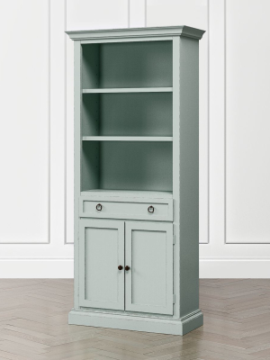 Cameo Blue Grey Storage Bookcase With Full Crown