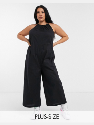 Noisy May Curve Poplin Halterneck Jumpsuit In Black