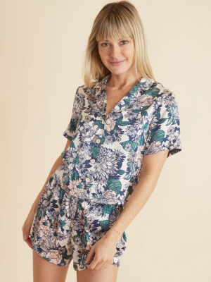 Washable Silk Top In Pearl Tropical Floral Print