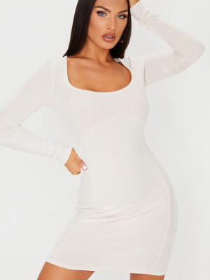 Stone Rib Bust Binding Detail Scoop Bodycon Dress