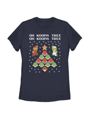 Women's Nintendo Christmas Mario Bros. Koopa Tree T-shirt