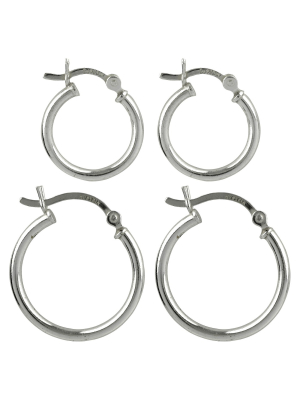 Sterling Silver Duo Click In Hoop Earring Set - Silver