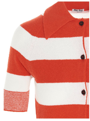 Miu Miu Logo Striped Short-sleeved Cardigan