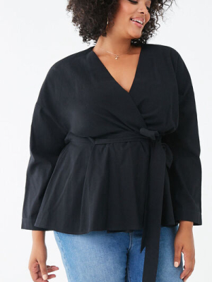 Plus Size Self-tie Wrap Top