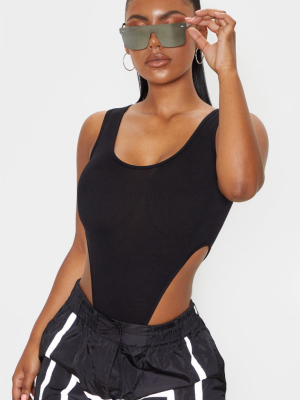 Black Scoop Neck High Leg Bodysuit