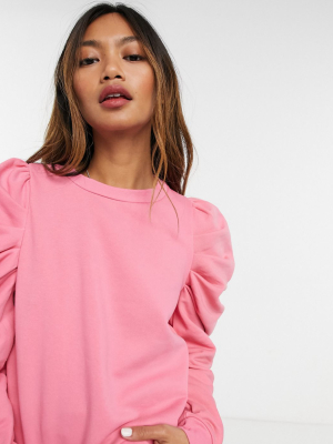 Vero Moda Sweatshirt Top With Puff Sleeves In Pink