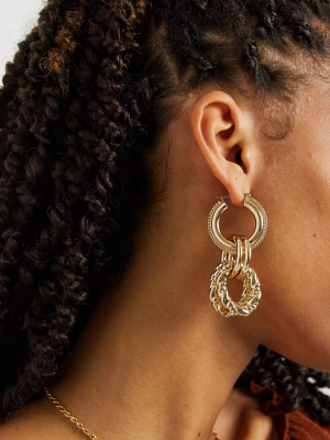 Asos Design Hoop Earrings With Textured Linked Circles In Gold Tone