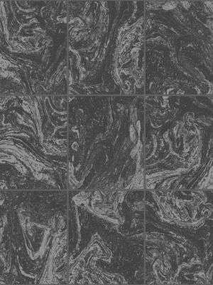 Glitter Marble Tile Wallpaper In Black From The Strata Collection By Graham & Brown