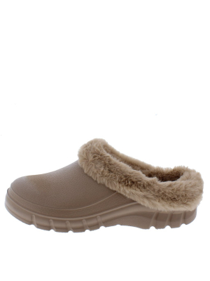 Muffin Brown Faux Fur Slide On Lug Sole Slipper Flat