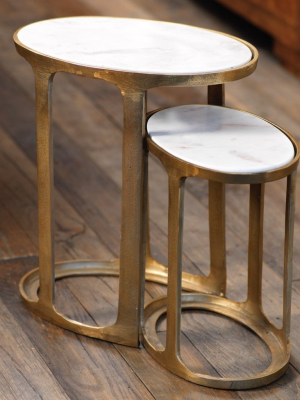 Nikki Oval Marble And Raw Aluminum Nesting Table