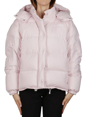 Miu Miu Logo Printed Hooded Padded Jacket